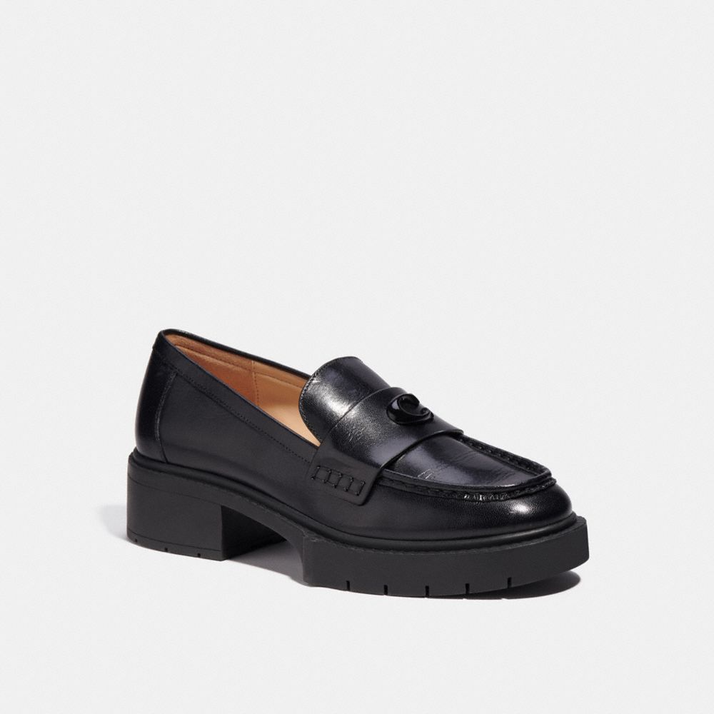 Women Coach Leah Leather Loafers Black | CA_CH55945