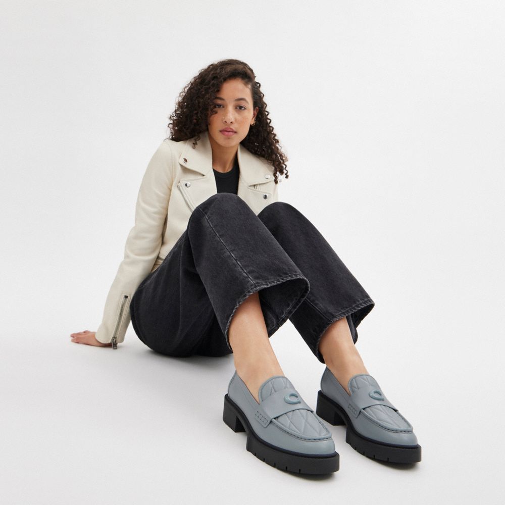 Women Coach Leah With Quilting Leather Loafers Grey Blue | CA_CH66672