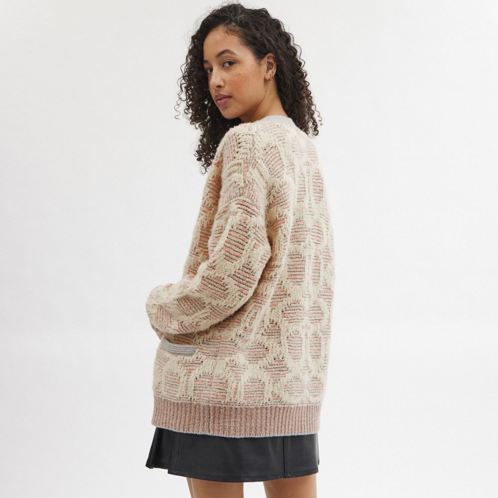 Women Coach Long Signature Cardigan Light Pink | CA_CH28721