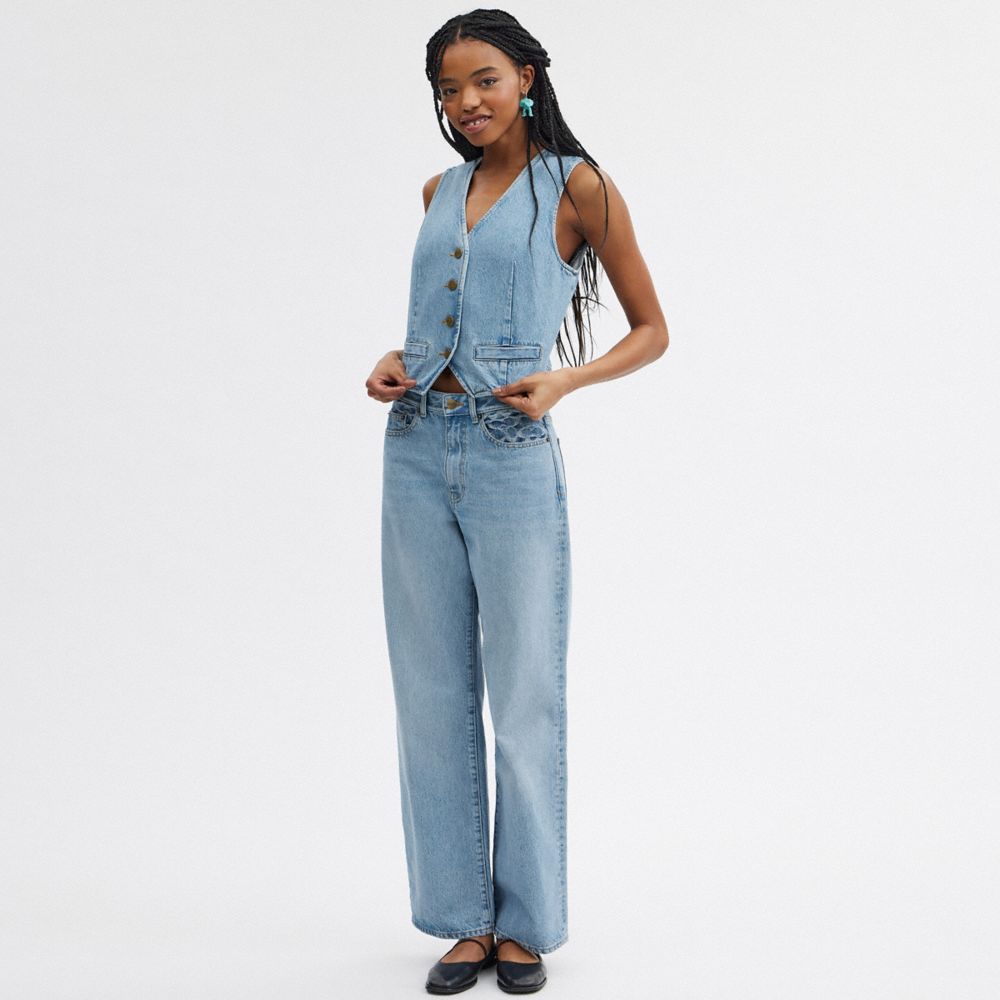 Women Coach Loose Fit Jeans Blue | CA_CH50358