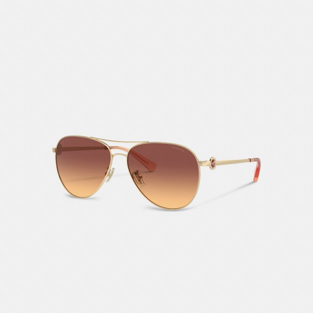 Women Coach Metal Aviator Sunglasses Dark Brown | CA_CH42801