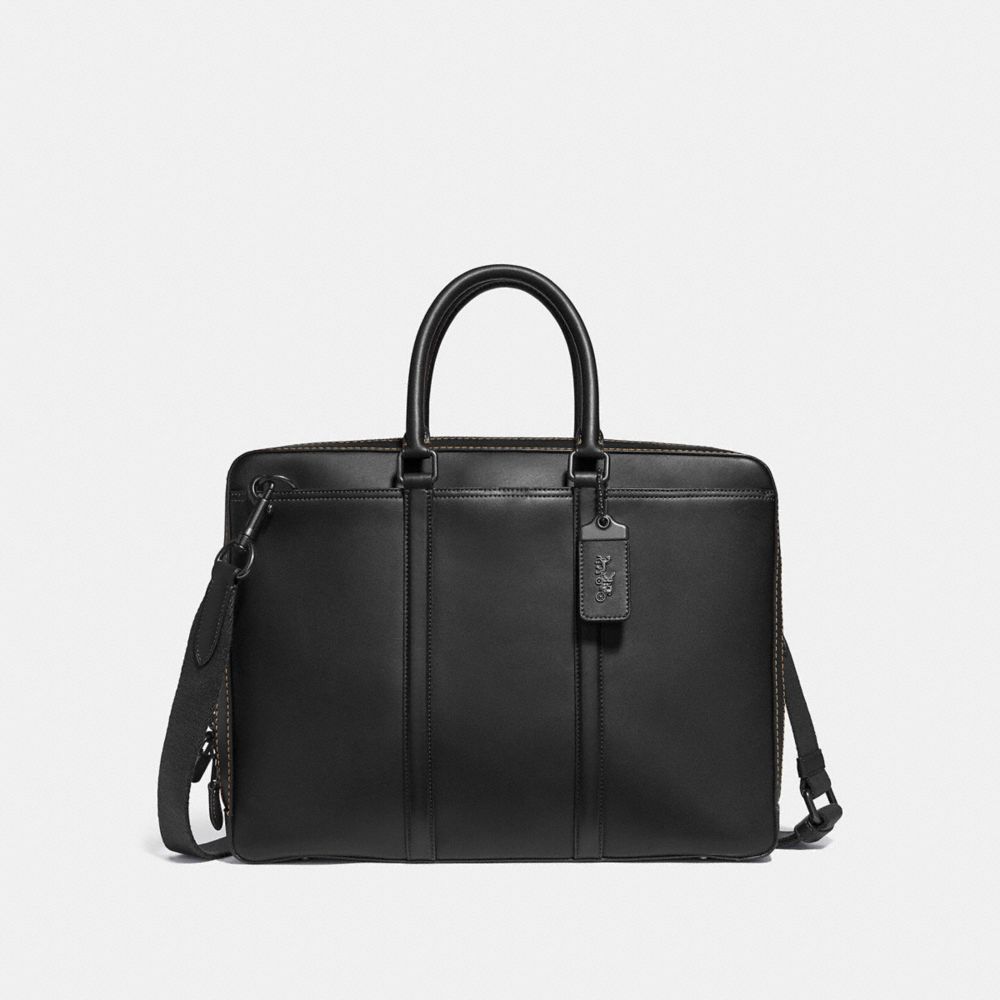 Women Coach Metropolitan Slim Copper Briefcase Black | CA_CH20459