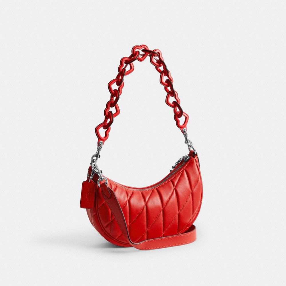 Women Coach Mira With Pillow Quilting And Heart Strap Nappa Leather Shoulder Bags Silver / Red | CA_CH97386