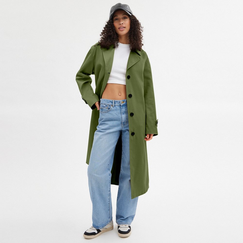 Women Coach Oversized Trench Jackets Green | CA_CH84732