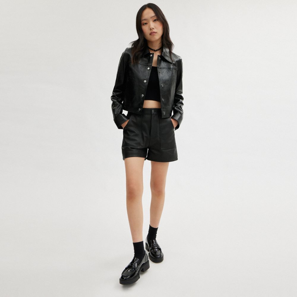 Women Coach Patent Leather Jackets Black | CA_CH13497