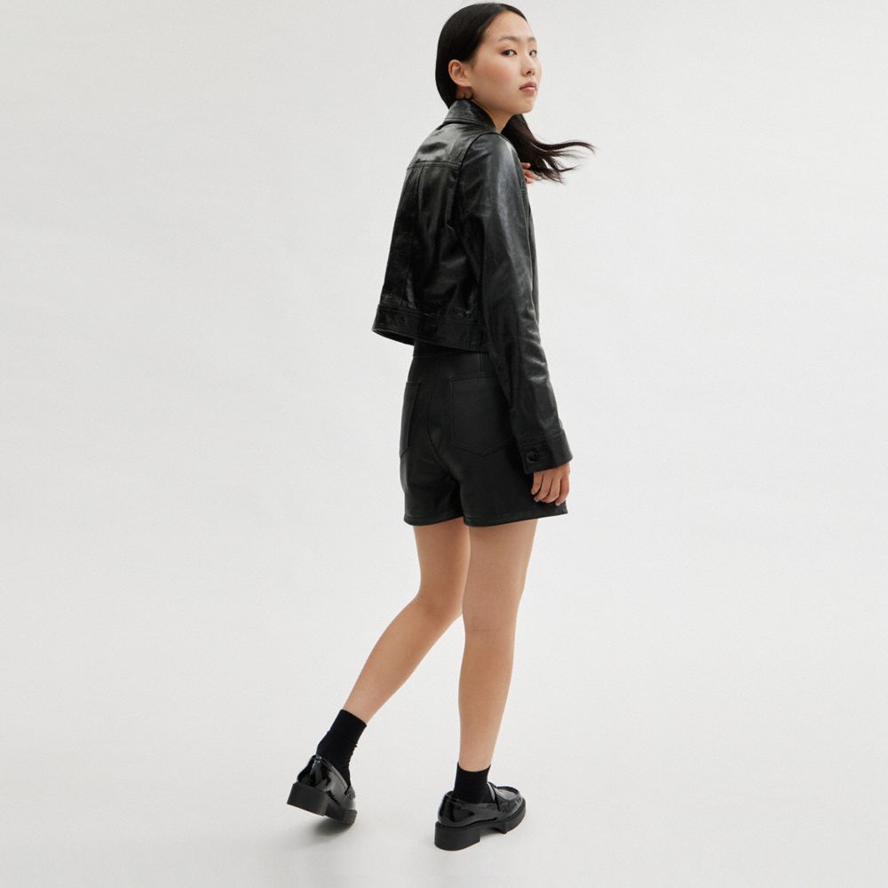 Women Coach Patent Leather Jackets Black | CA_CH13497