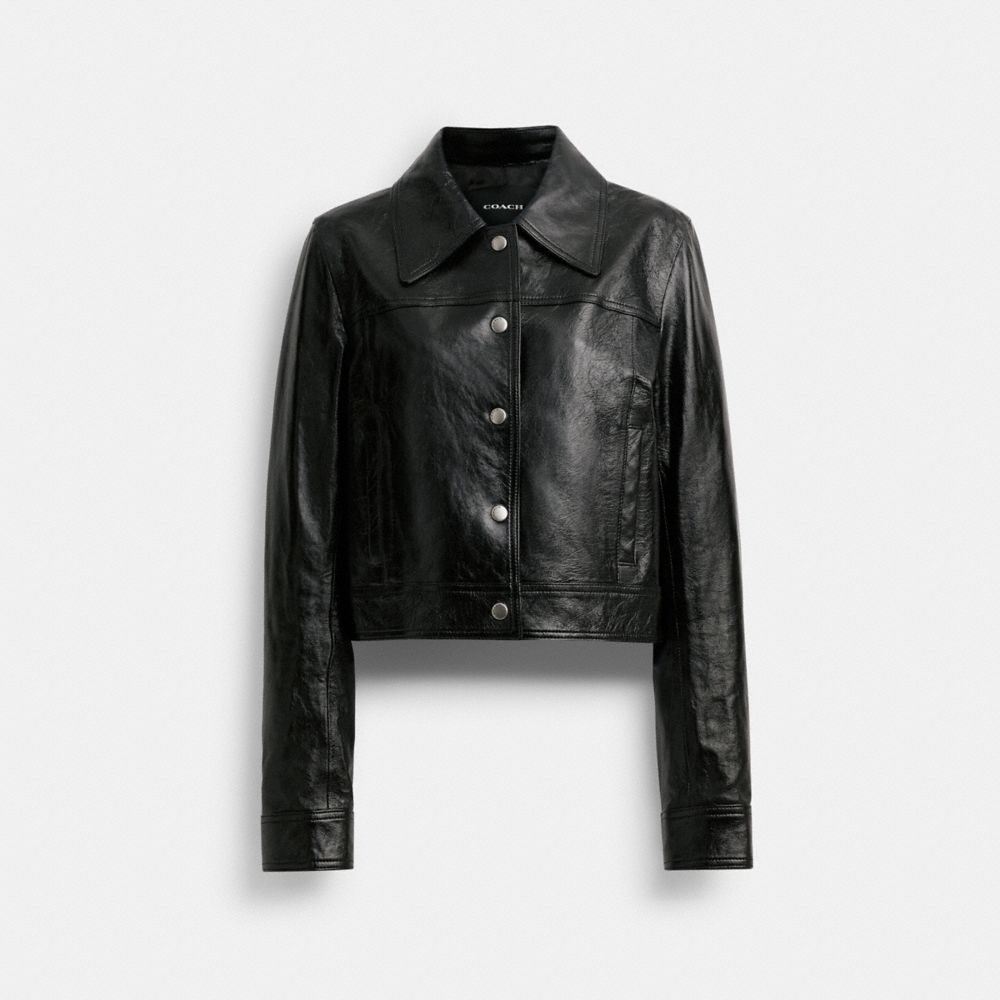 Women Coach Patent Leather Jackets Black | CA_CH13497