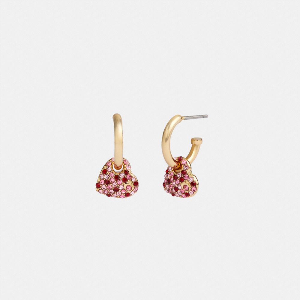 Women Coach Pavé Heart Huggie Earrings Gold / Pink | CA_CH98802