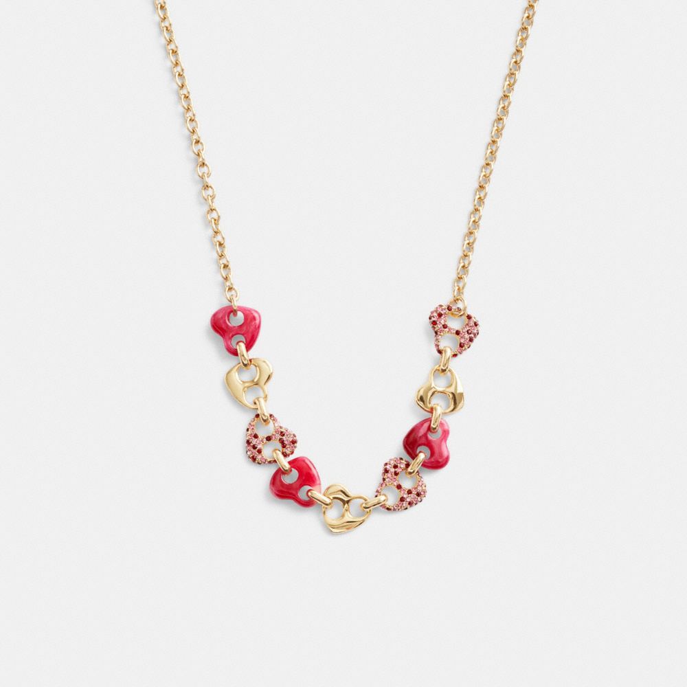 Women Coach Pavé Hearts Chain Link Necklace Gold | CA_CH63122