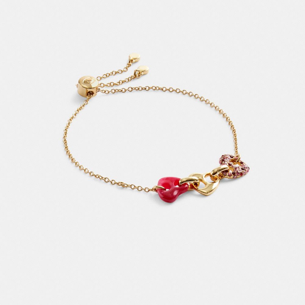 Women Coach Pavé Hearts Chain Link Slider Bracelets Gold / Pink | CA_CH36794