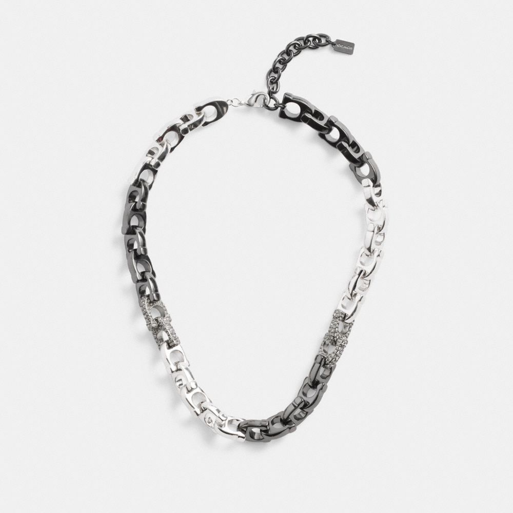 Women Coach Pavé Signature Mixed Chain & Clear Necklace Silver | CA_CH51368