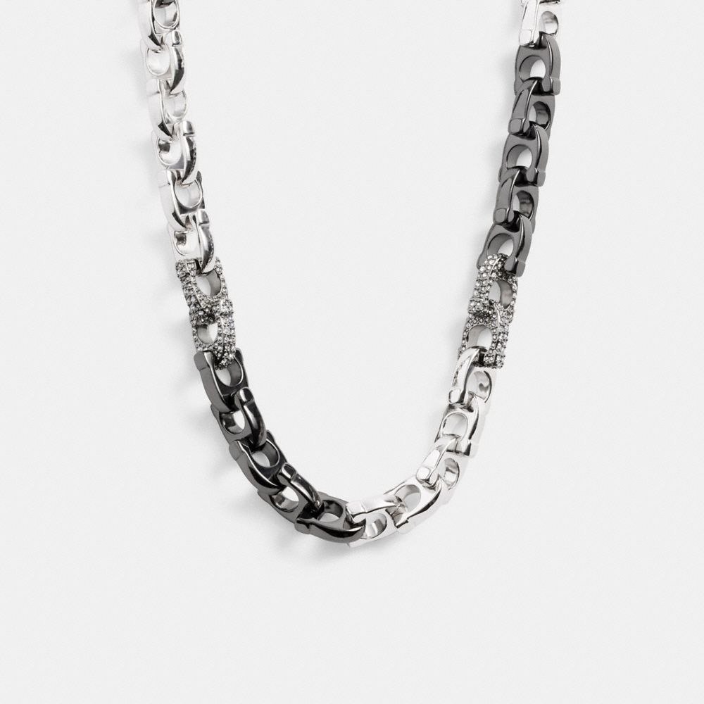 Women Coach Pavé Signature Mixed Chain & Clear Necklace Silver | CA_CH51368