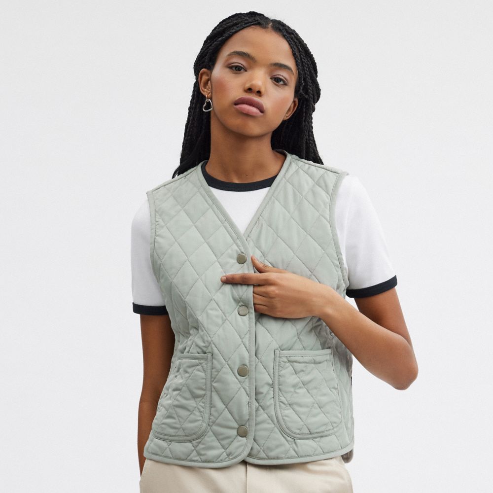 Women Coach Quilted Jackets Green | CA_CH24822