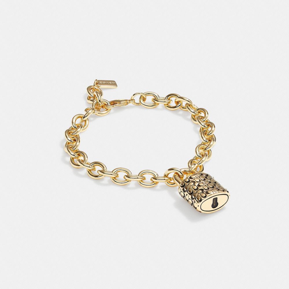 Women Coach Quilted Padlock Chain Bracelets Gold / Black | CA_CH29837