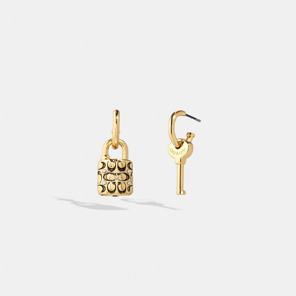 Women Coach Quilted Padlock Key Mismatch Earrings Gold / Black | CA_CH35932