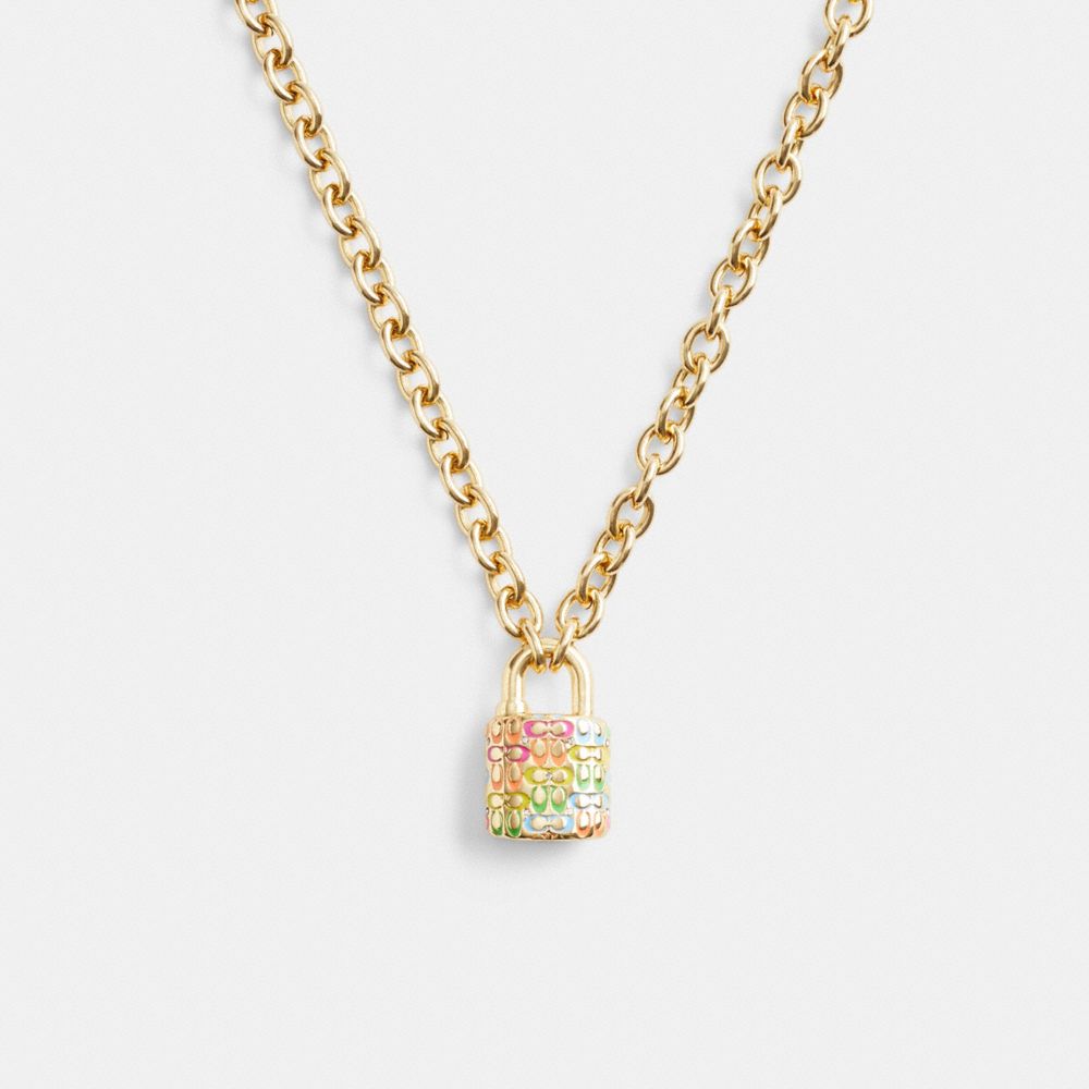 Women Coach Rainbow Quilted Padlock Chain Necklace Gold | CA_CH90480