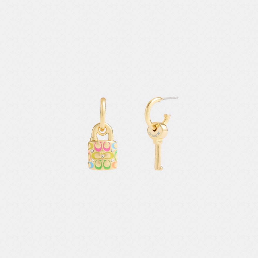 Women Coach Rainbow Quilted Padlock Key Mismatch Earrings Gold | CA_CH38453