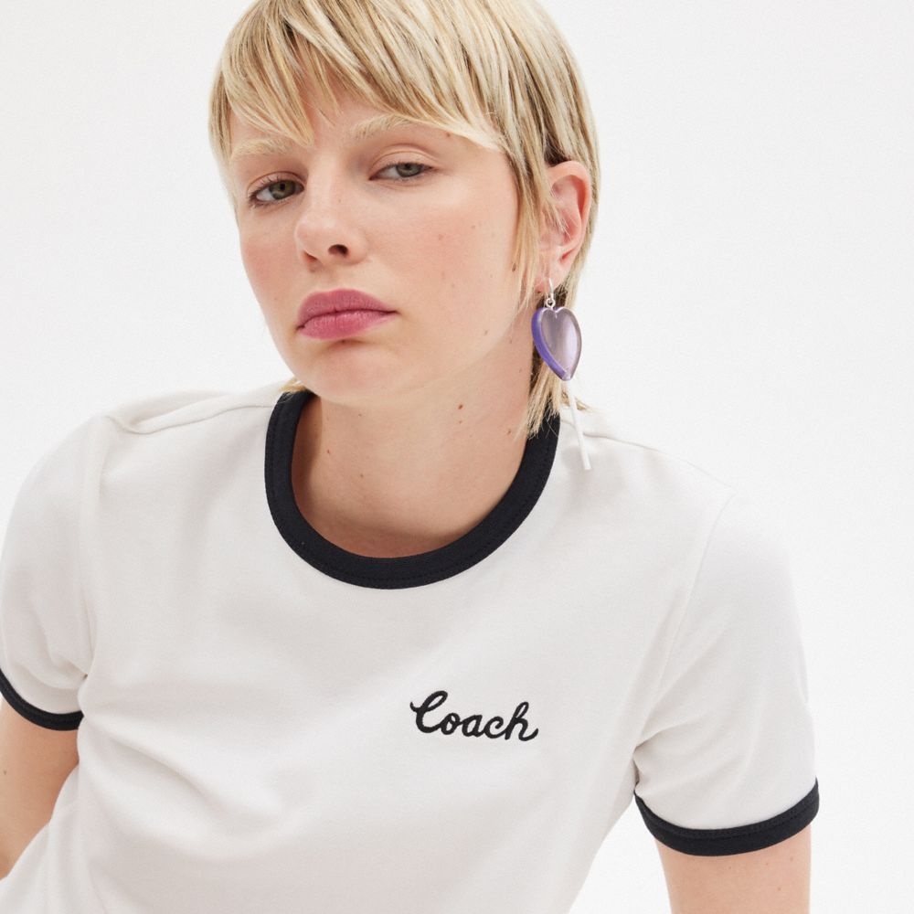 Women Coach Ringer T Shirts White | CA_CH62106