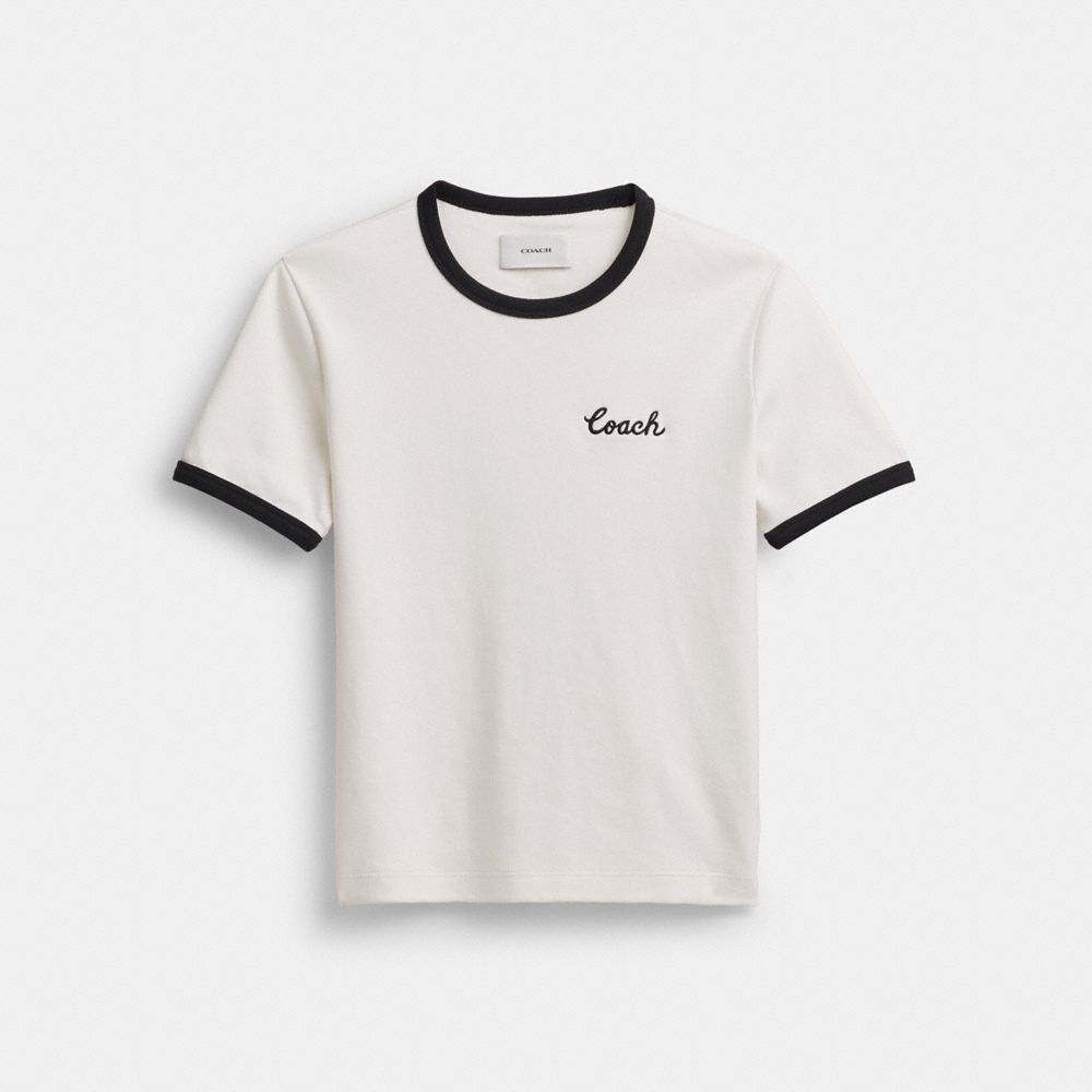 Women Coach Ringer T Shirts White | CA_CH62106