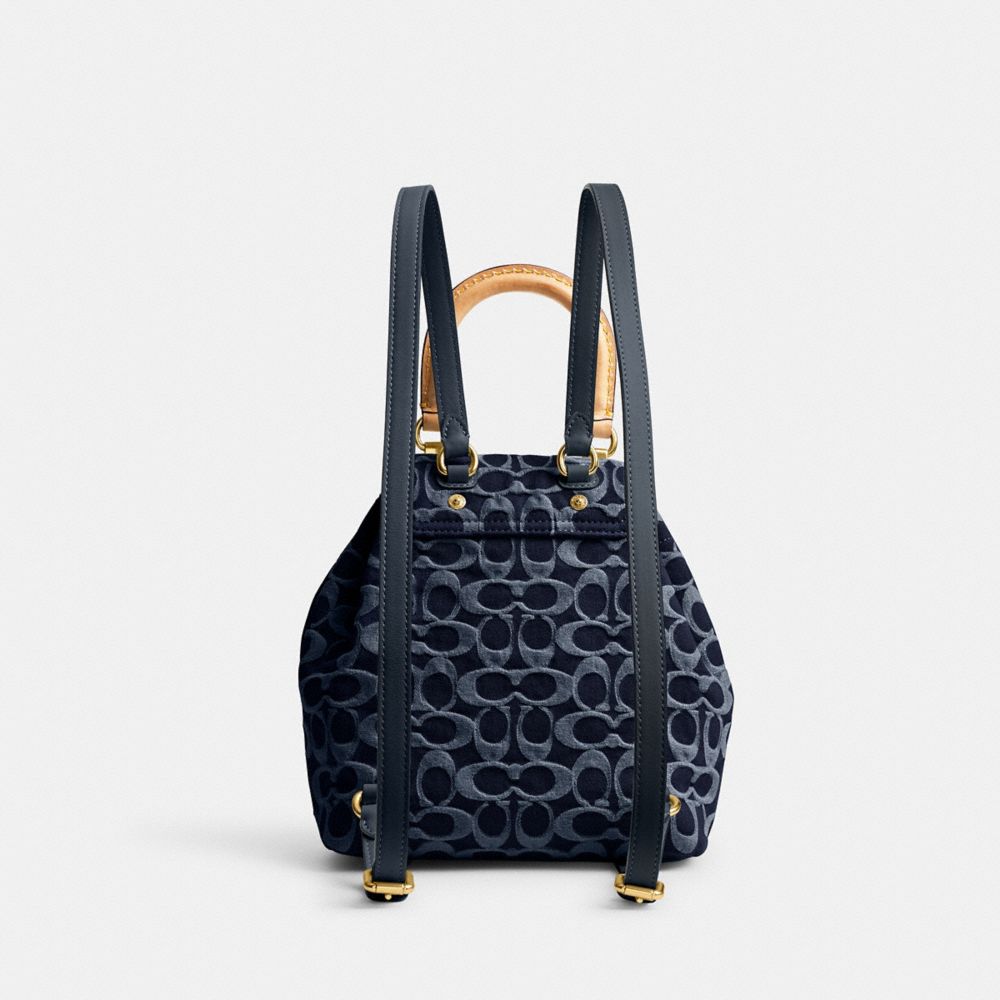 Women Coach Riya 21 In Signature Denim Denim Backpacks Blue | CA_CH59381