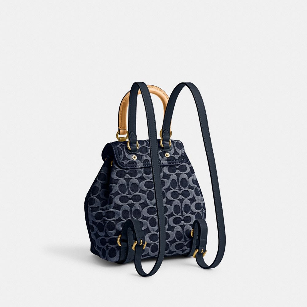 Women Coach Riya 21 In Signature Denim Denim Backpacks Blue | CA_CH59381