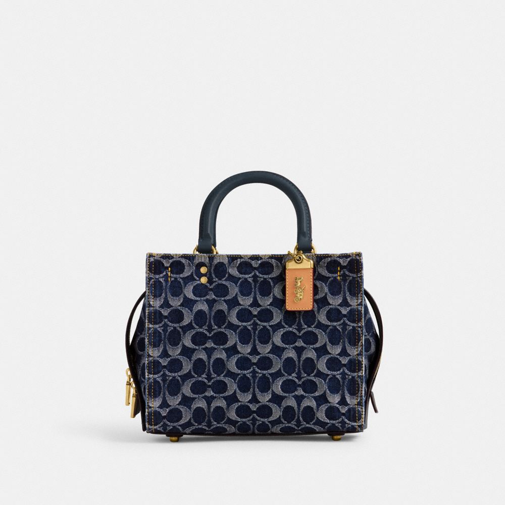 Women Coach Rogue 25 In Signature Denim Brass Handbag Blue | CA_CH79428