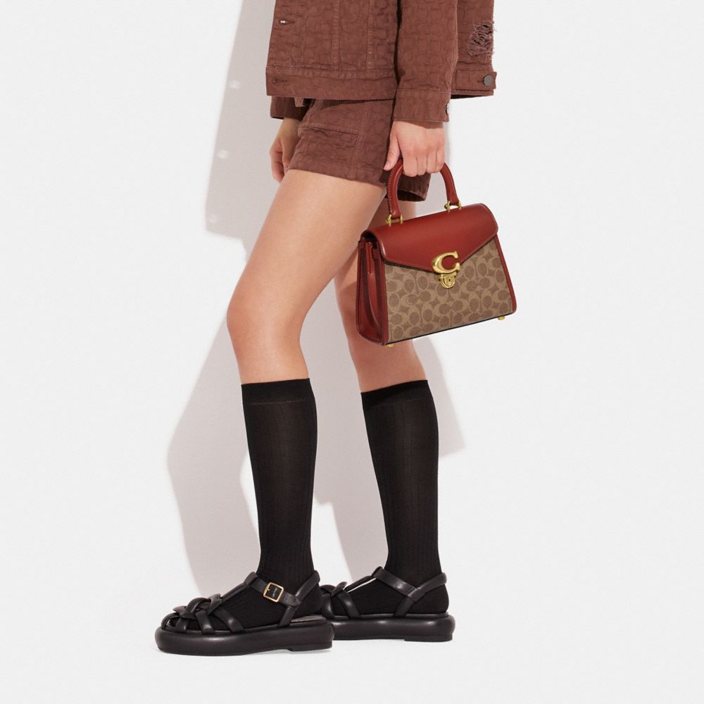 Women Coach Sammy Top Handle In Signature Crossbody Bags Brown / Red | CA_CH27702