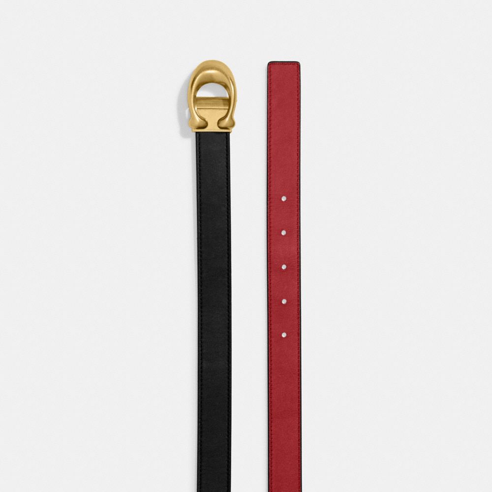 Women Coach Sculpted C Buckle Cut To Size Reversible Belt 25 Mm Brass Belts Black Red | CA_CH31892