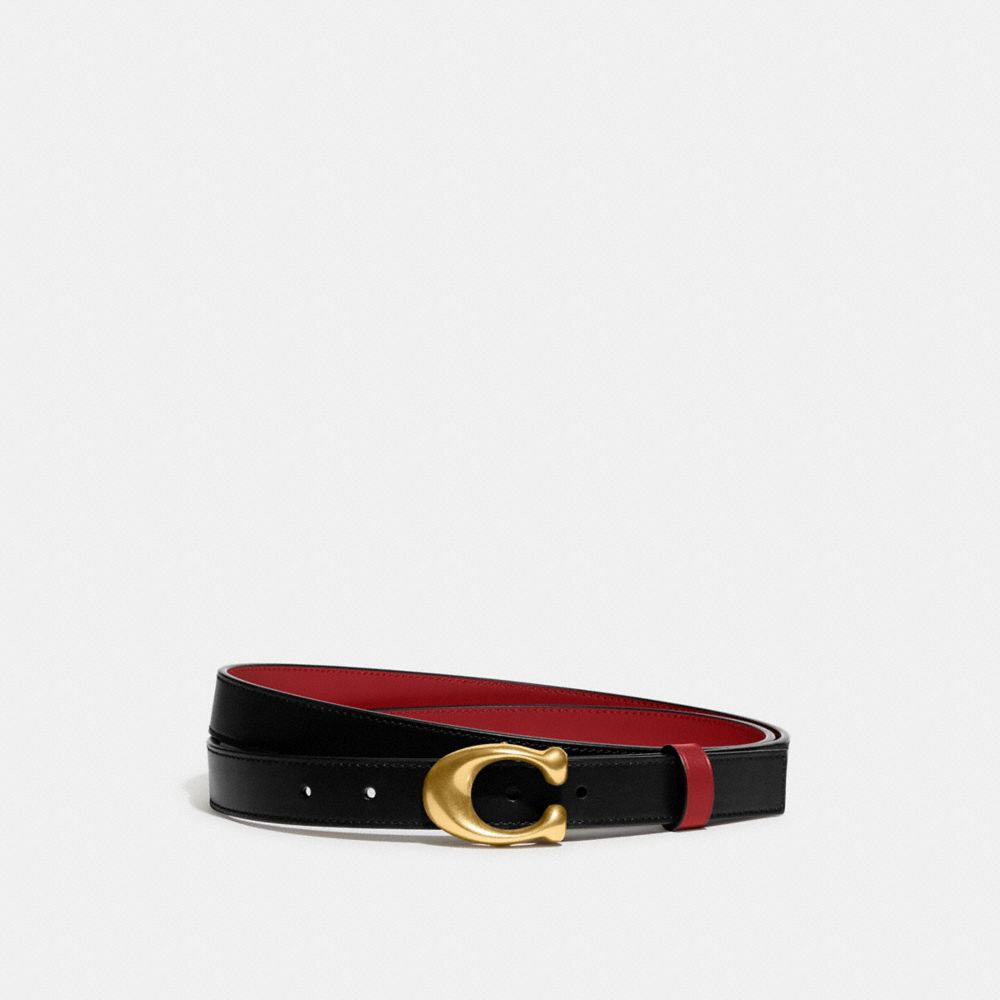 Women Coach Sculpted C Buckle Cut To Size Reversible Belt 25 Mm Brass Belts Black Red | CA_CH31892