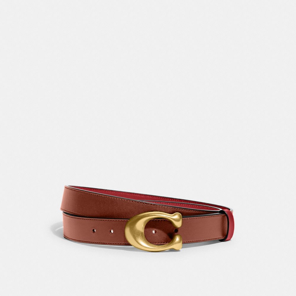 Women Coach Sculpted C Buckle Cut To Size Reversible Belt 32 Mm Brass Belts Red | CA_CH21614