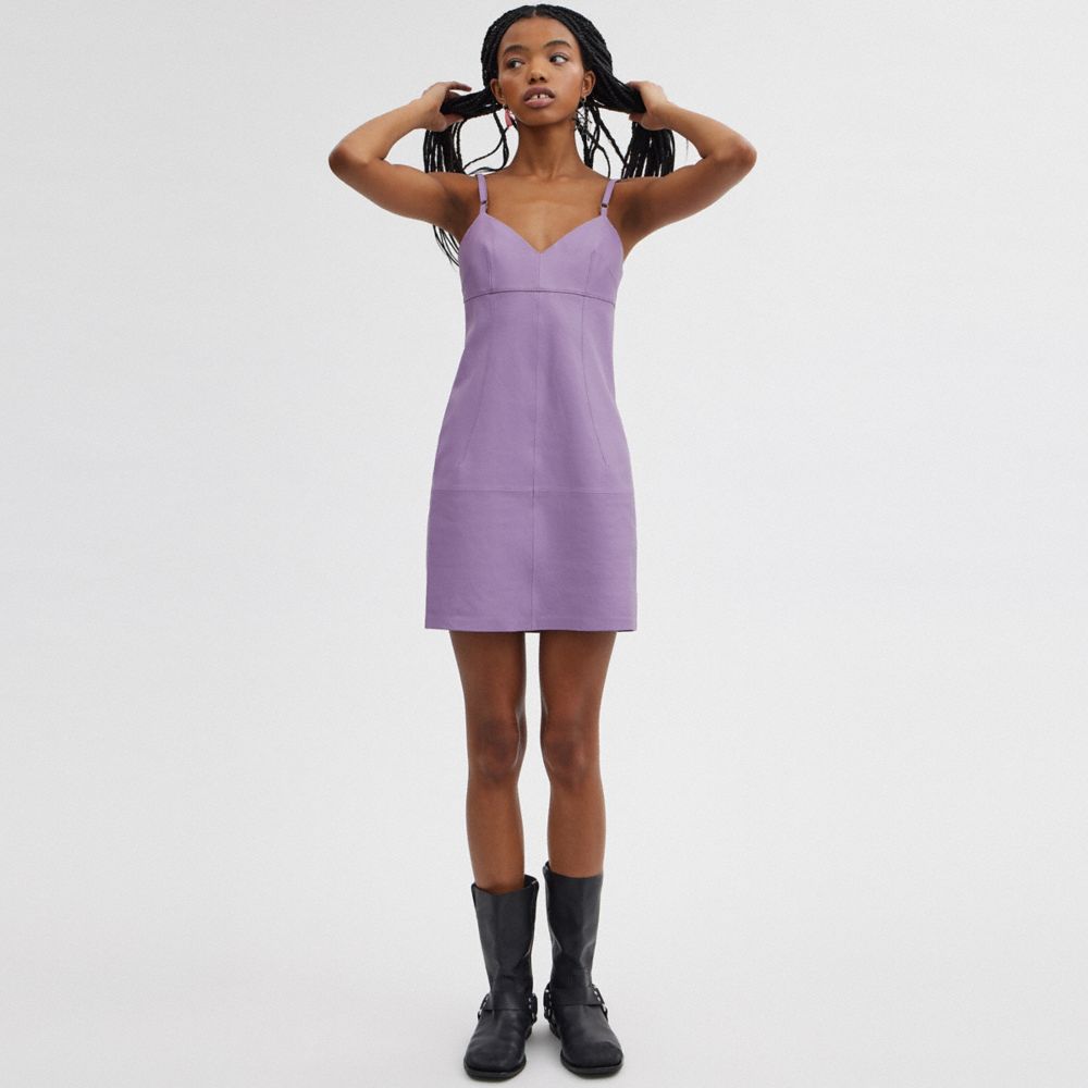 Women Coach Short Leather Dress Purple | CA_CH51414