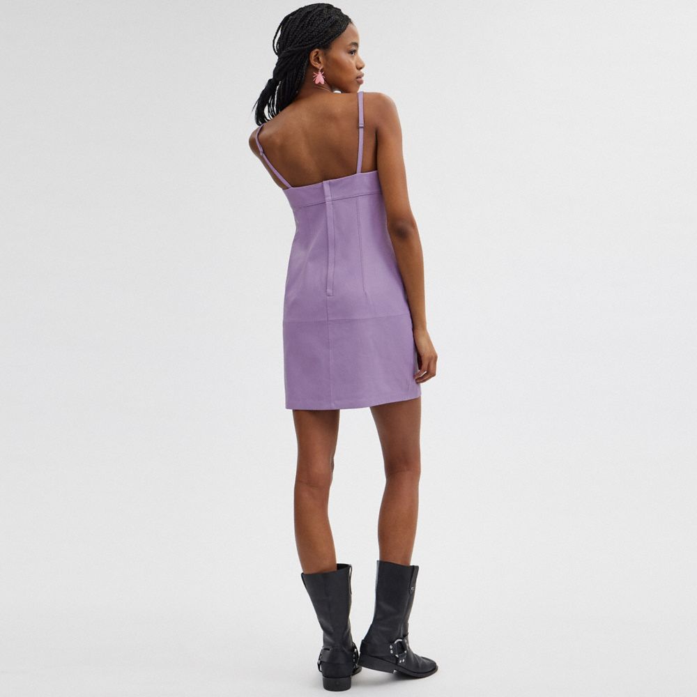 Women Coach Short Leather Dress Purple | CA_CH51414