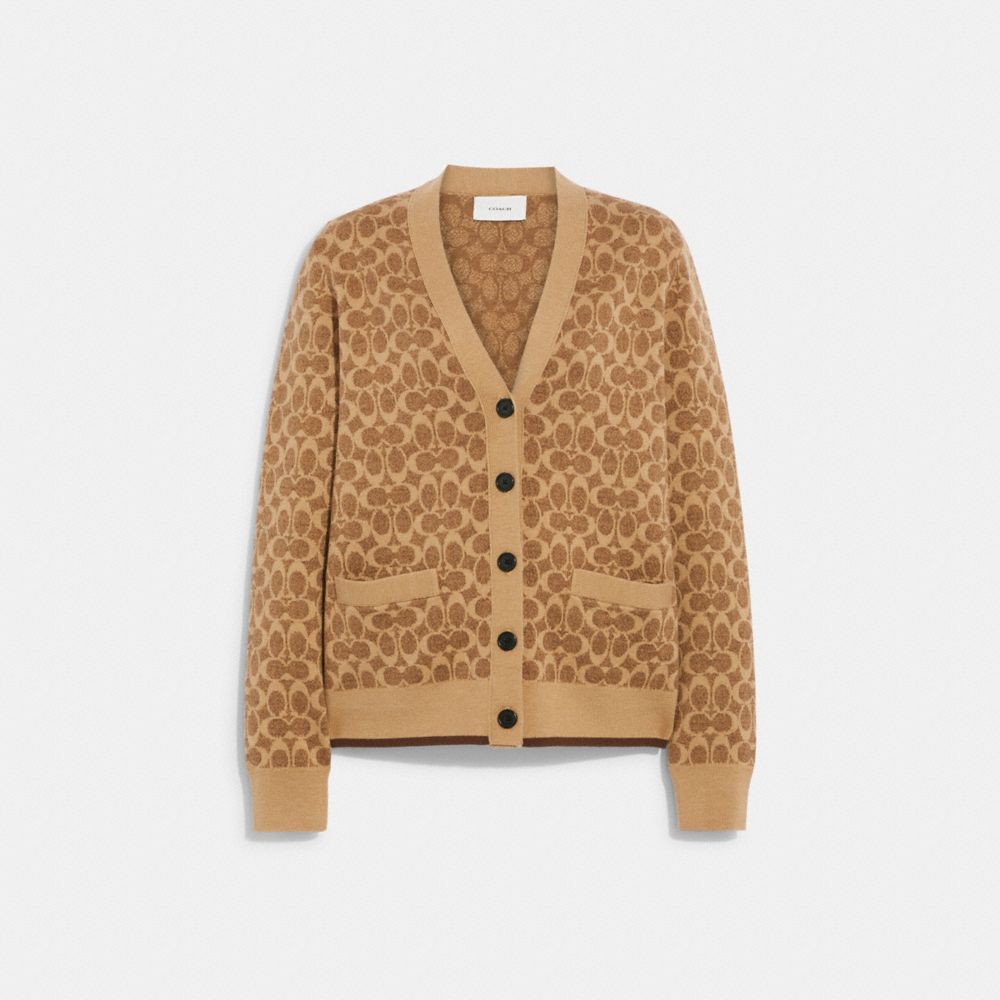 Women Coach Signature Cardigan Brown | CA_CH39869