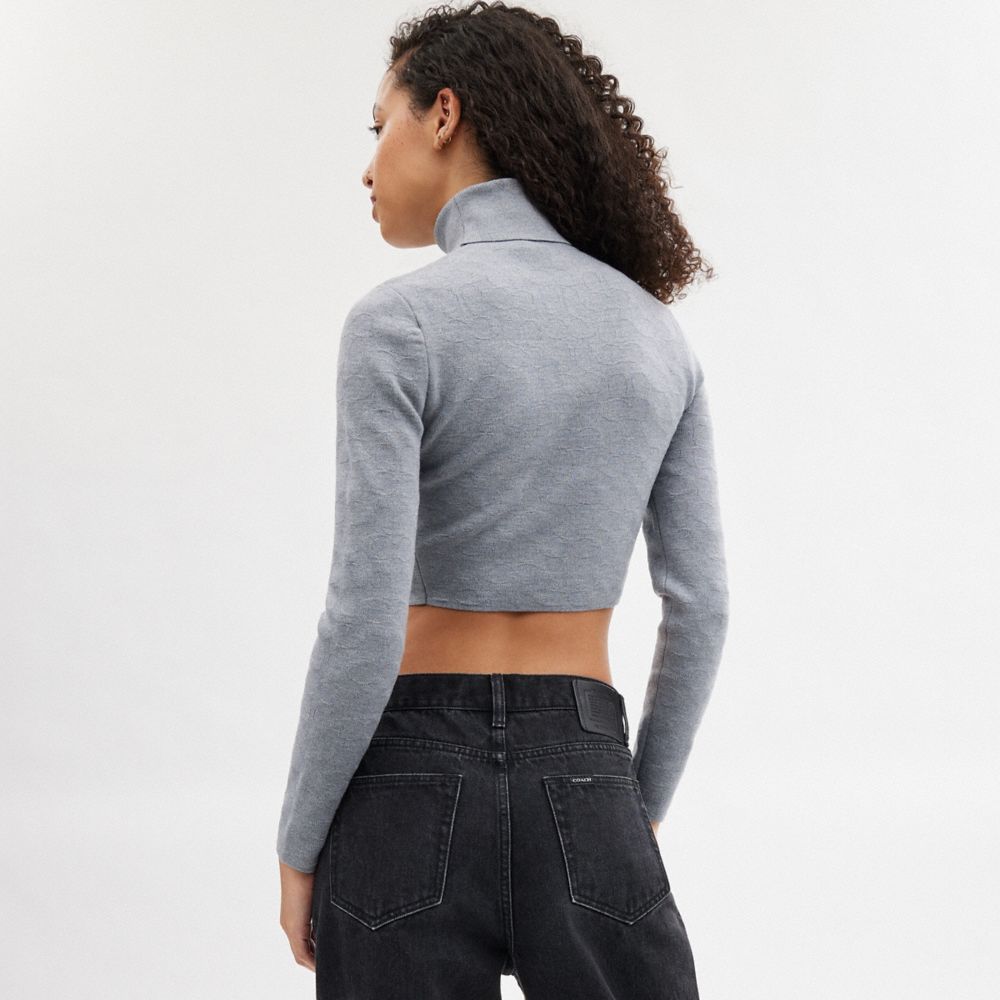 Women Coach Signature Cropped Turtleneck Heather Tops Grey | CA_CH49396