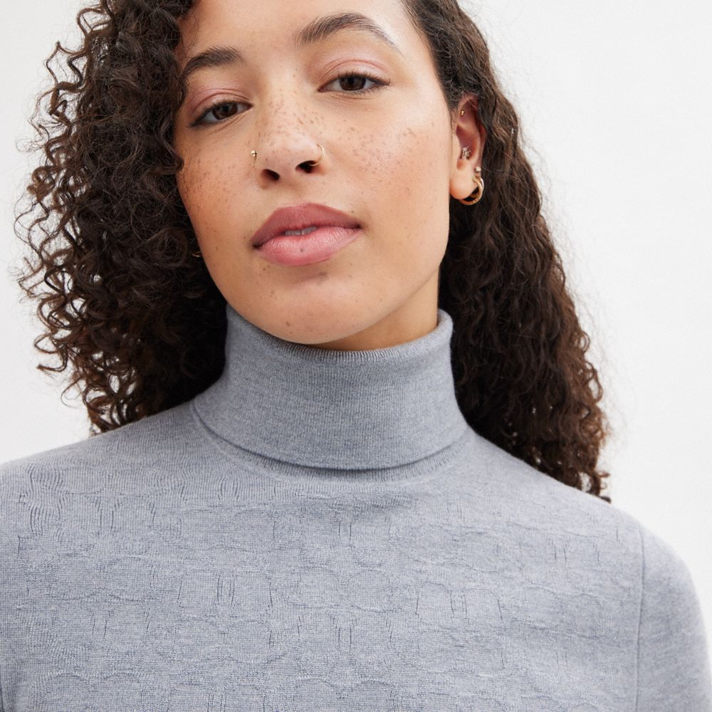 Women Coach Signature Cropped Turtleneck Heather Tops Grey | CA_CH49396