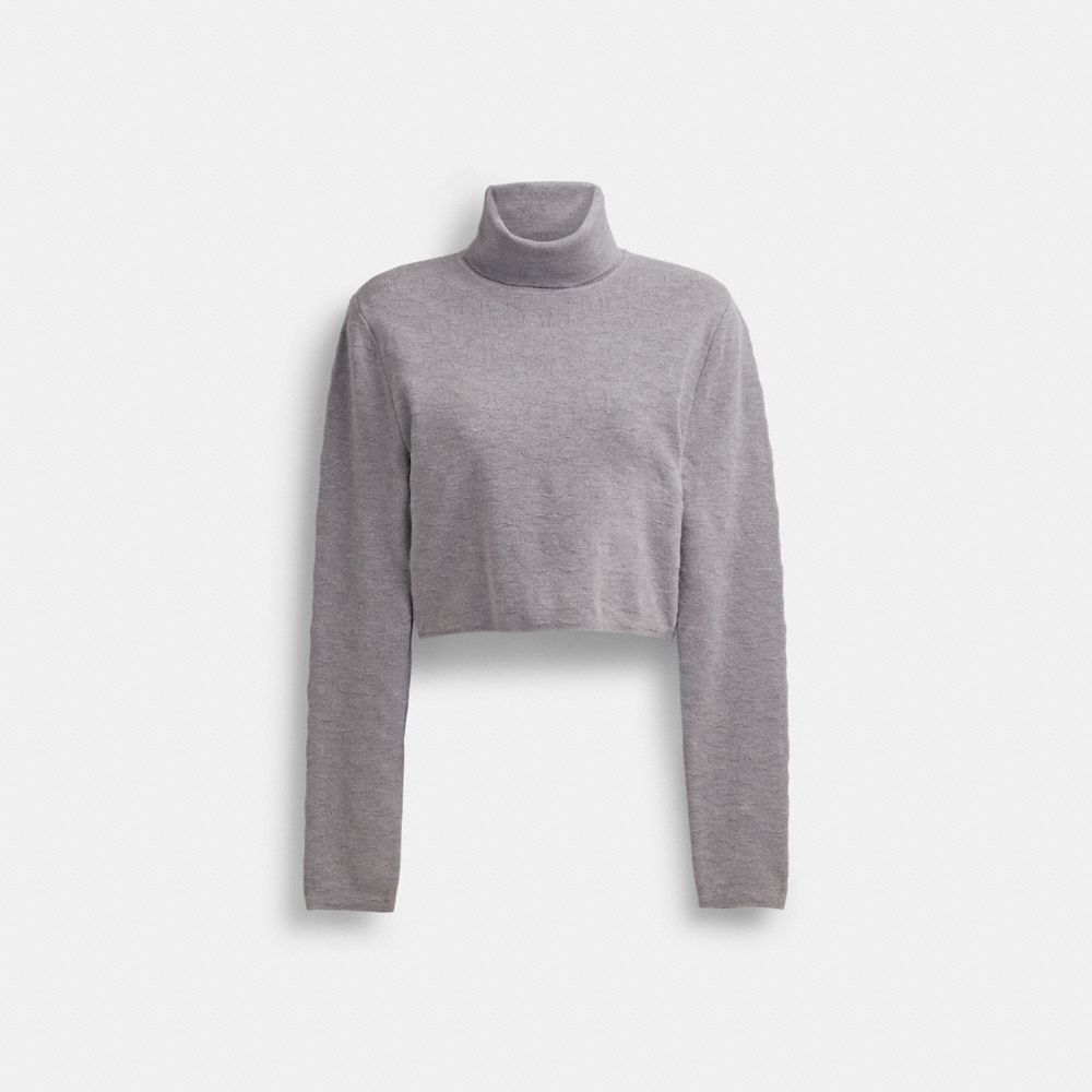 Women Coach Signature Cropped Turtleneck Heather Tops Grey | CA_CH49396