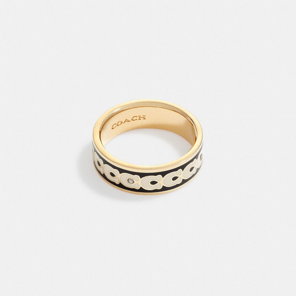 Women Coach Signature Enamel Ring Gold / Black | CA_CH36361