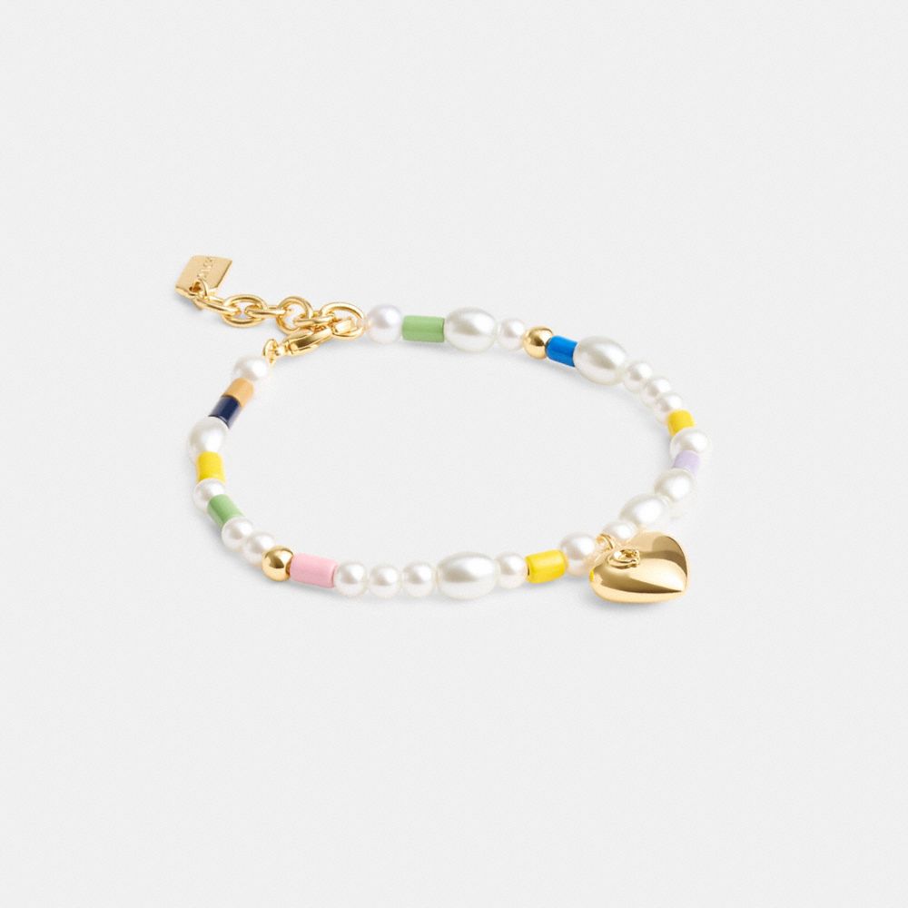 Women Coach Signature Heart Beaded Pearl Bracelets Gold | CA_CH88048