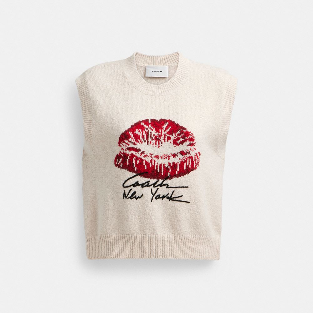 Women Coach Signature Kiss Print Sweaters White | CA_CH61923