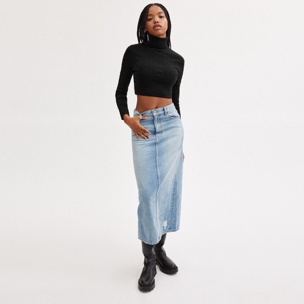 Women Coach Signature Knit Cropped Turtleneck Tops Black | CA_CH44097