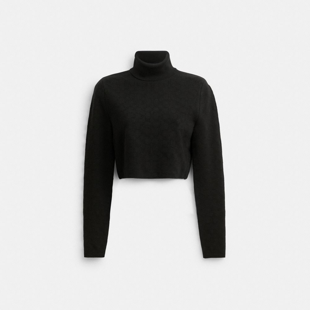 Women Coach Signature Knit Cropped Turtleneck Tops Black | CA_CH44097