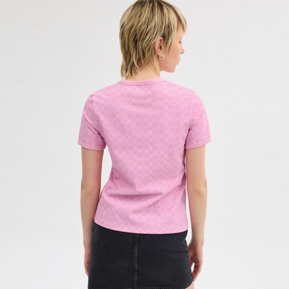 Women Coach Signature Ringer In Organic Cotton Signature T Shirts Pink | CA_CH17684