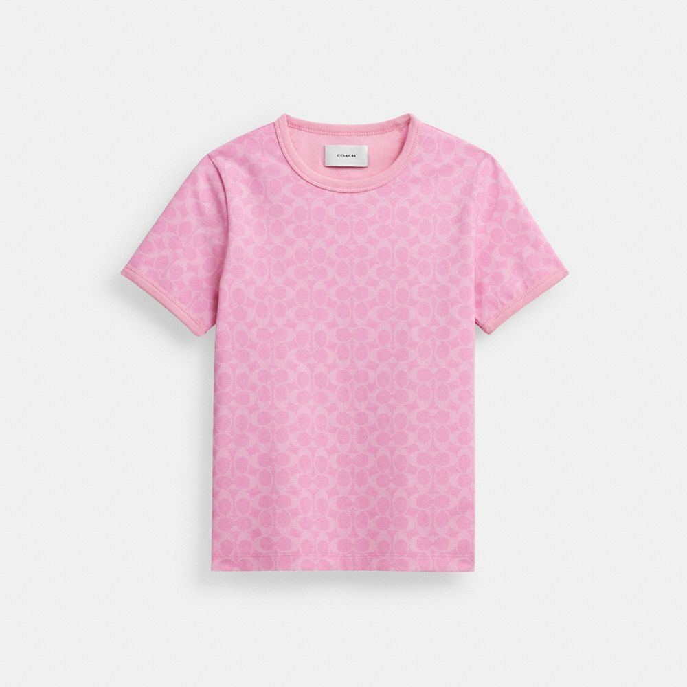 Women Coach Signature Ringer In Organic Cotton Signature T Shirts Pink | CA_CH17684