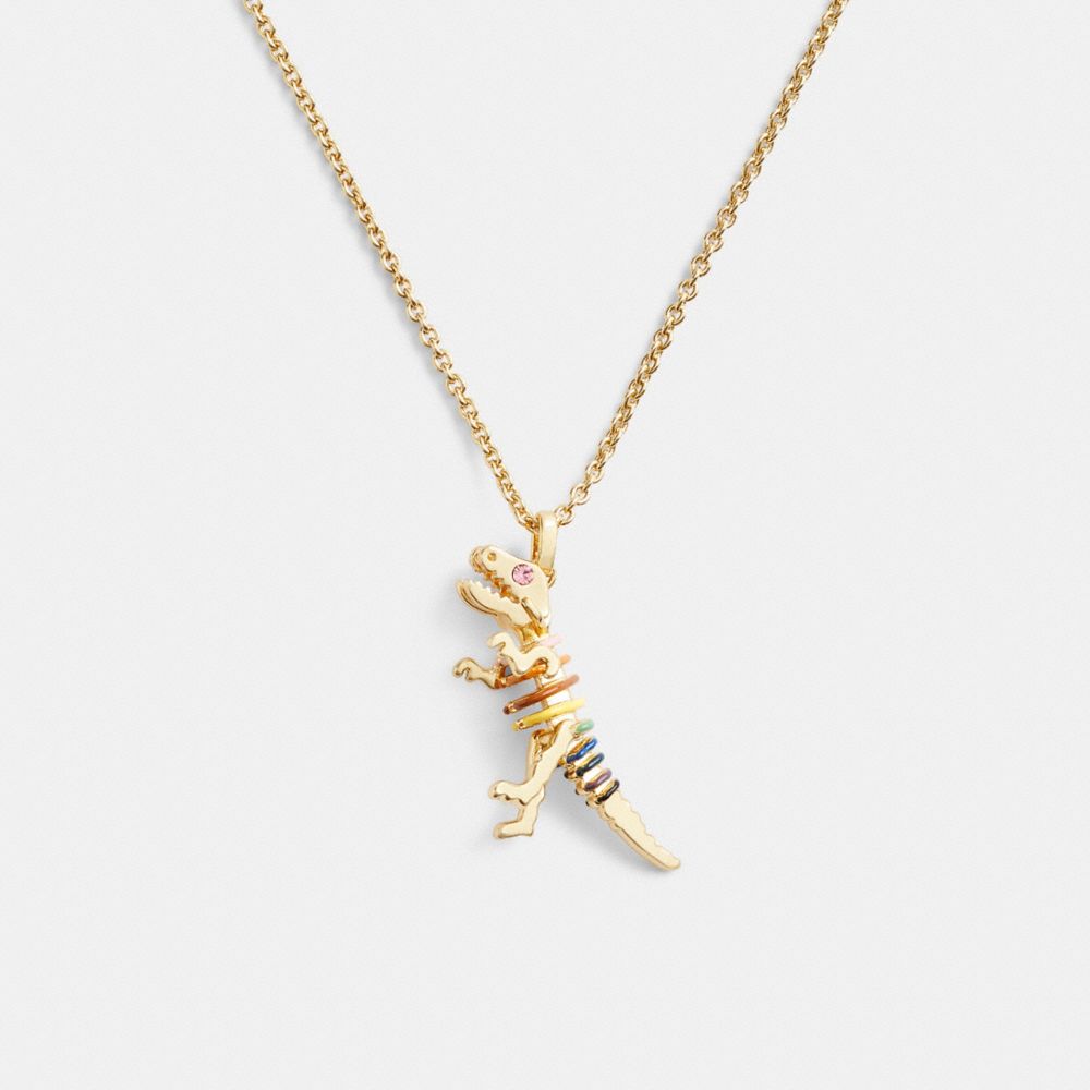 Women Coach Skeletal Rexy Long Pendant Necklace Gold | CA_CH56542