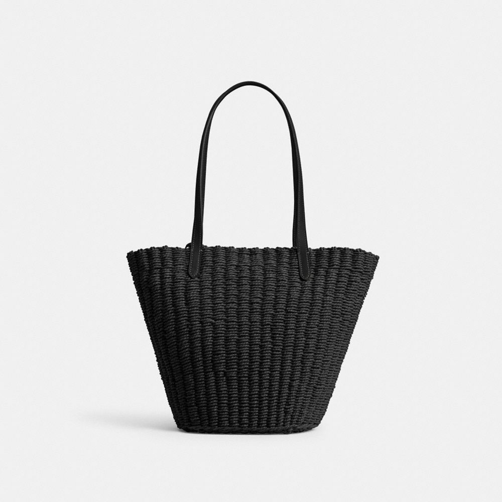 Women Coach Small Straw Tote Bag Black | CA_CH82255