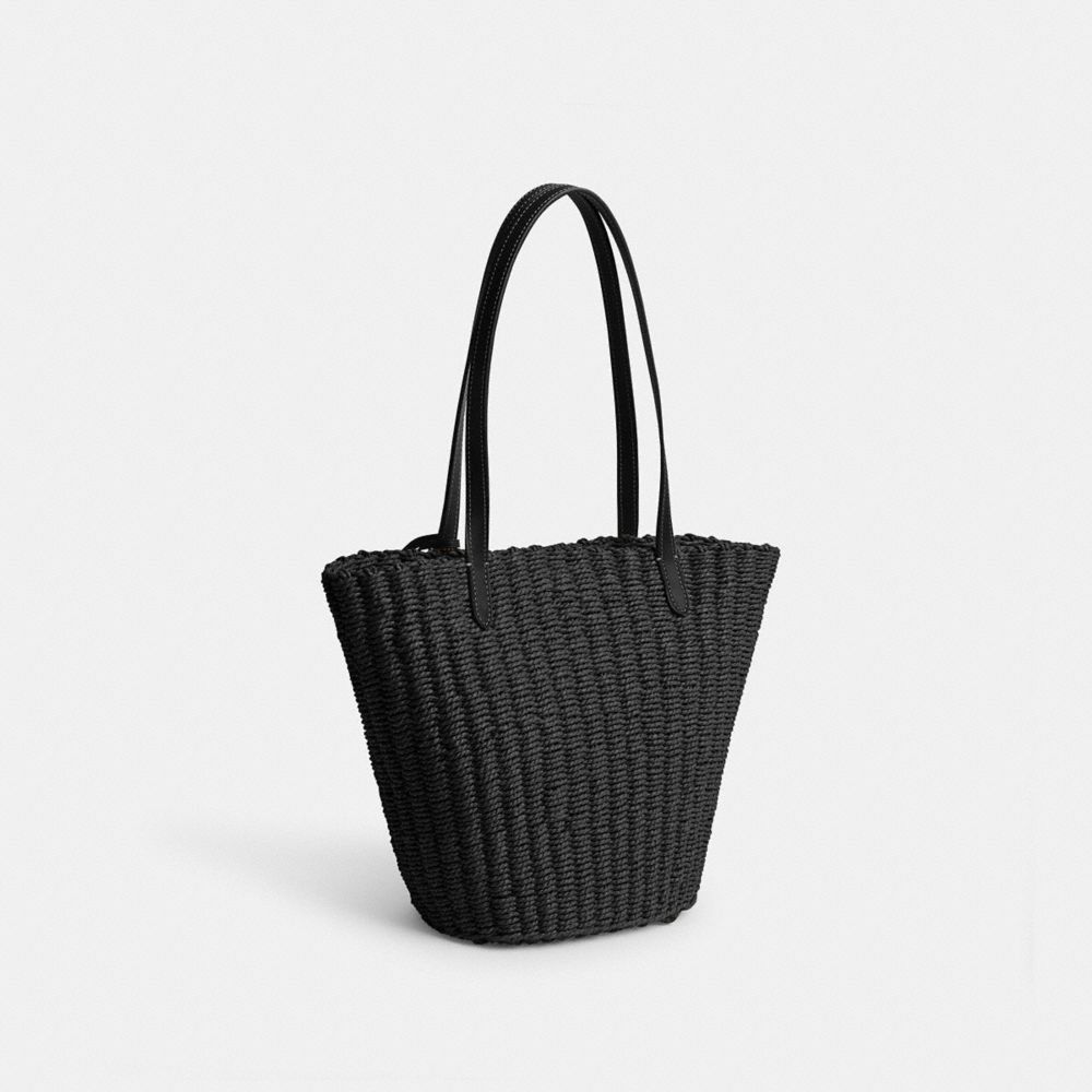 Women Coach Small Straw Tote Bag Black | CA_CH82255