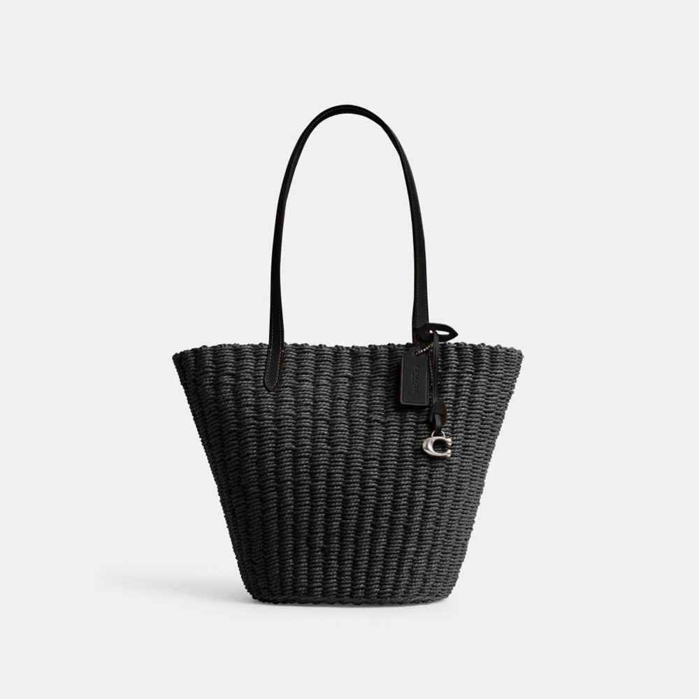 Women Coach Small Straw Tote Bag Black | CA_CH82255