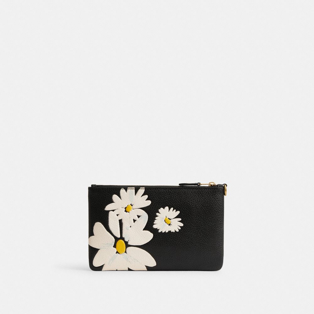 Women Coach Small With Floral Print Brass Small Wallets Black Multicolor | CA_CH48081