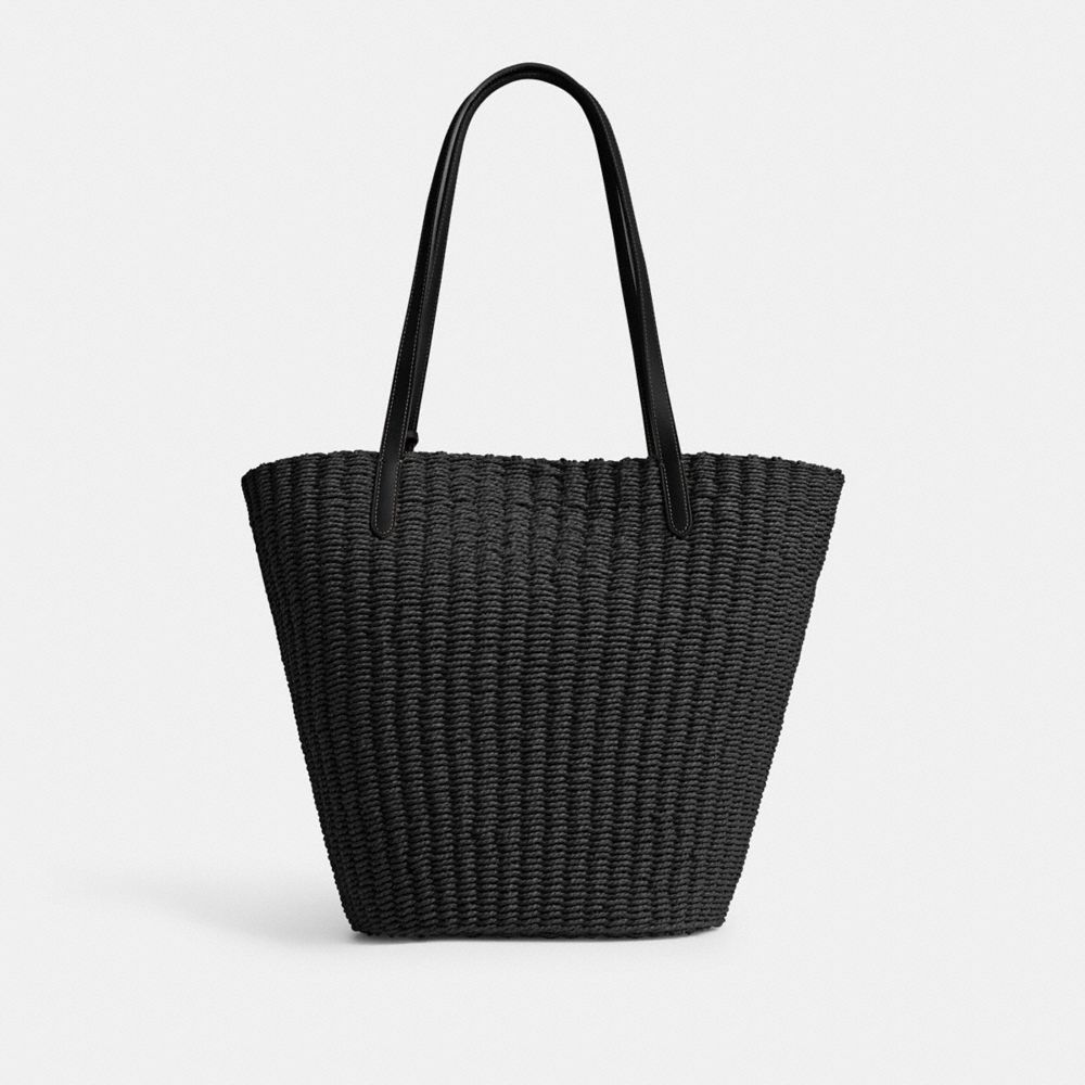 Women Coach Straw Tote Bag Black | CA_CH40051