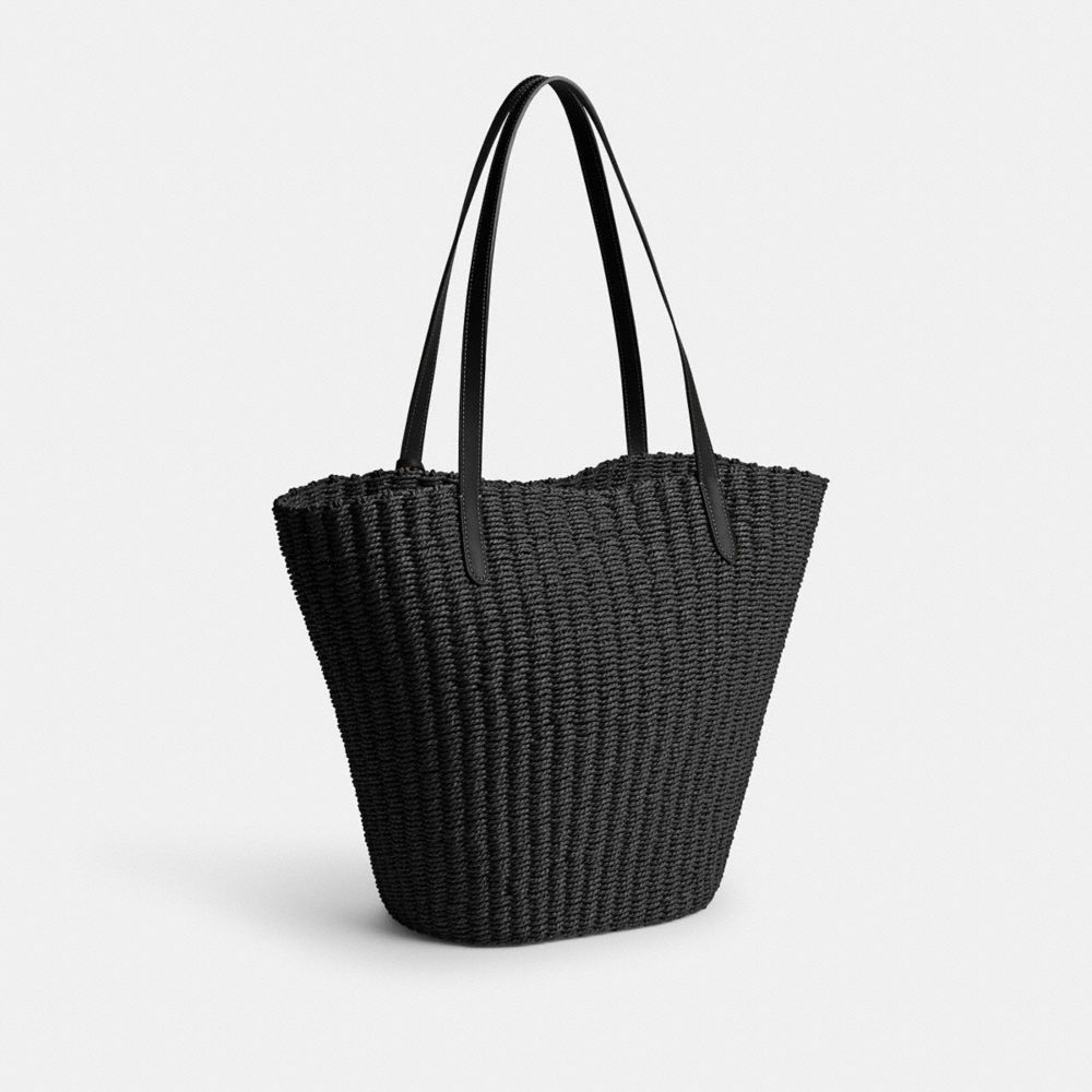 Women Coach Straw Tote Bag Black | CA_CH40051